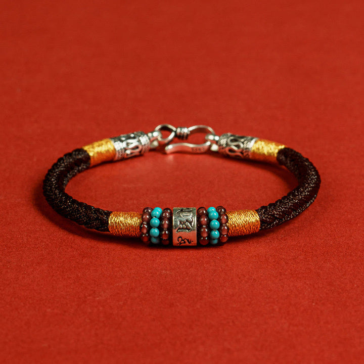 Buddha Stones Czerwony Sznur Czarny Sznur Sześć Prawdziwych Słów Bransoletka Połączenie Srebra Sterlingowego 925 - Brązowy - 19 cm - image 2