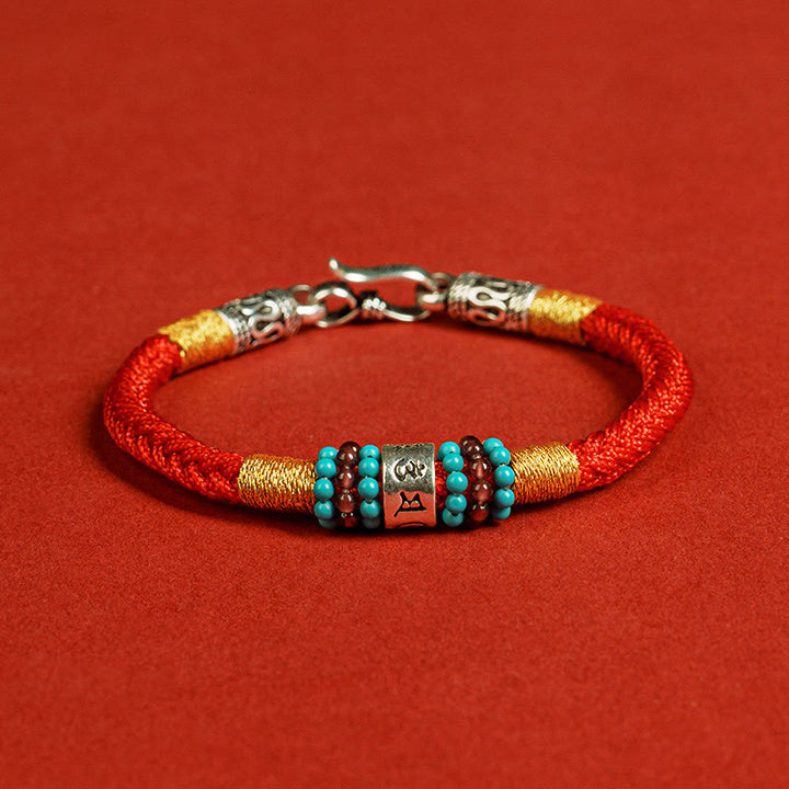 Buddha Stones Czerwony Sznur Czarny Sznur Sześć Prawdziwych Słów Bransoletka Połączenie Srebra Sterlingowego 925 - Czerwony - 19 cm - image 1