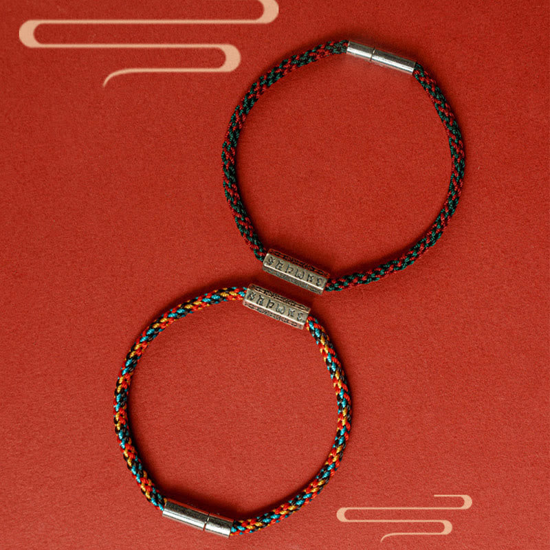 Buddha Stones Czerwony Sznur Czarny Sznur Sześć Prawdziwych Słów Bransoletka Szczęścia 925 Srebro Sterling