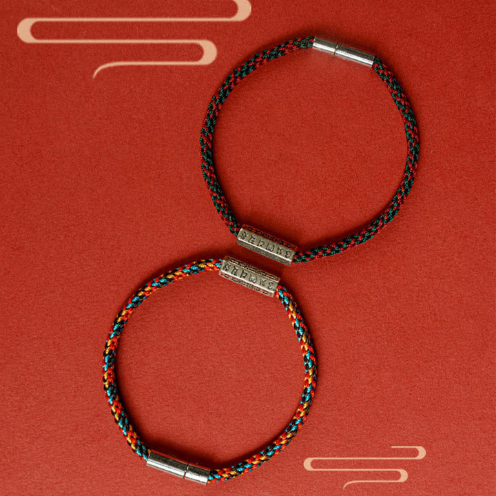 Buddha Stones Czerwony Sznur Czarny Sznur Sześć Prawdziwych Słów Bransoletka Szczęścia 925 Srebro Sterling