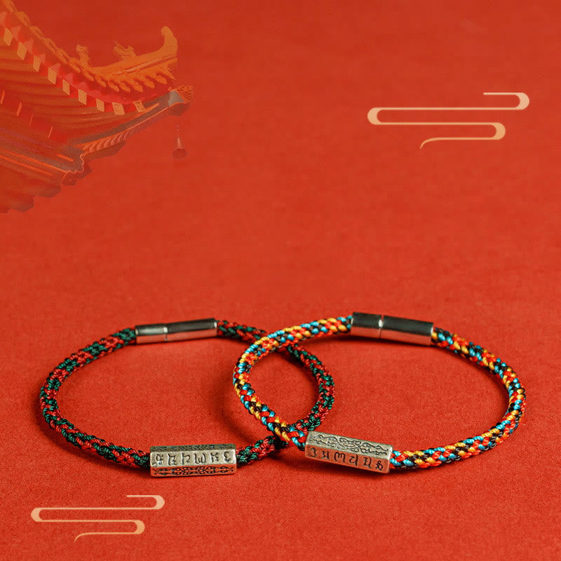 Buddha Stones Czerwony Sznur Czarny Sznur Sześć Prawdziwych Słów Bransoletka Szczęścia 925 Srebro Sterling