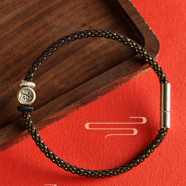 Bransoletka z Buddha Stones pleciona ze srebra próby 925 Fu Character Faith - image 9