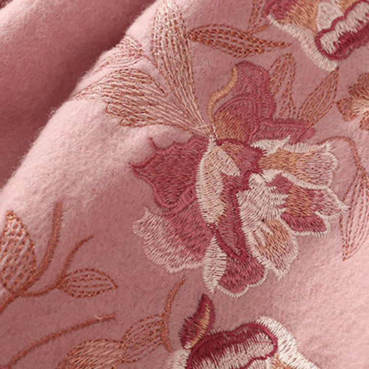 Buddha Stones Wełniany Szal Kwiaty Liście Haft Chwost Zimowy Przytulny Podróżny Szalik Otulacz