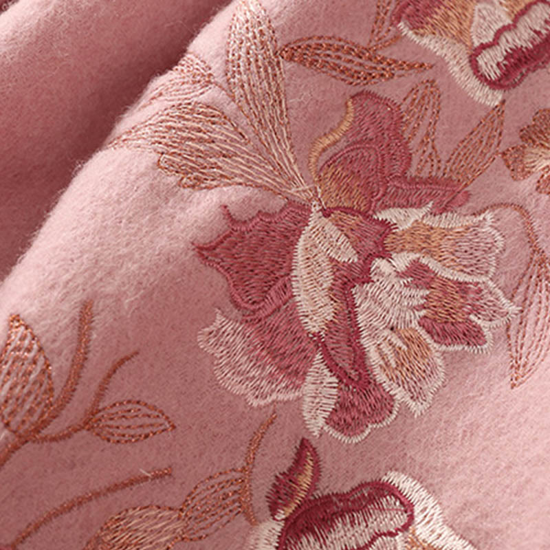 Buddha Stones Wełniany Szal Kwiaty Liście Haft Chwost Zimowy Przytulny Podróżny Szalik Otulacz - image 12