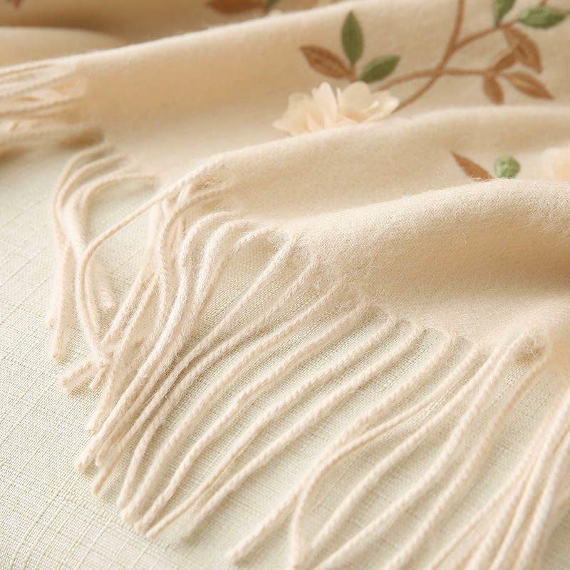 Szal z wełny Buddha Stones Kamienie 3D Kwiatowy haft Chwost Zimowy przytulny szalik podróżny - image 25