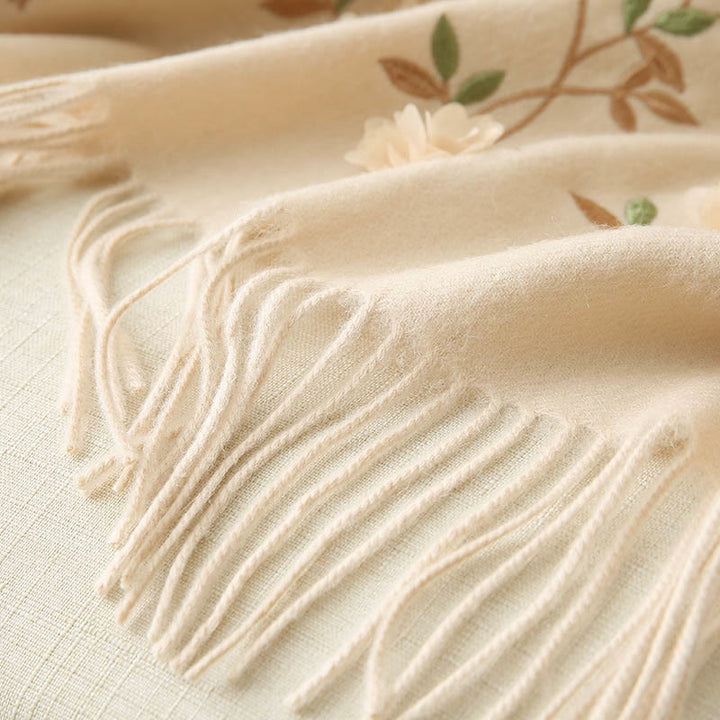 Szal z wełny Buddha Stones Kamienie 3D Kwiatowy haft Chwost Zimowy przytulny szalik podróżny - image 25