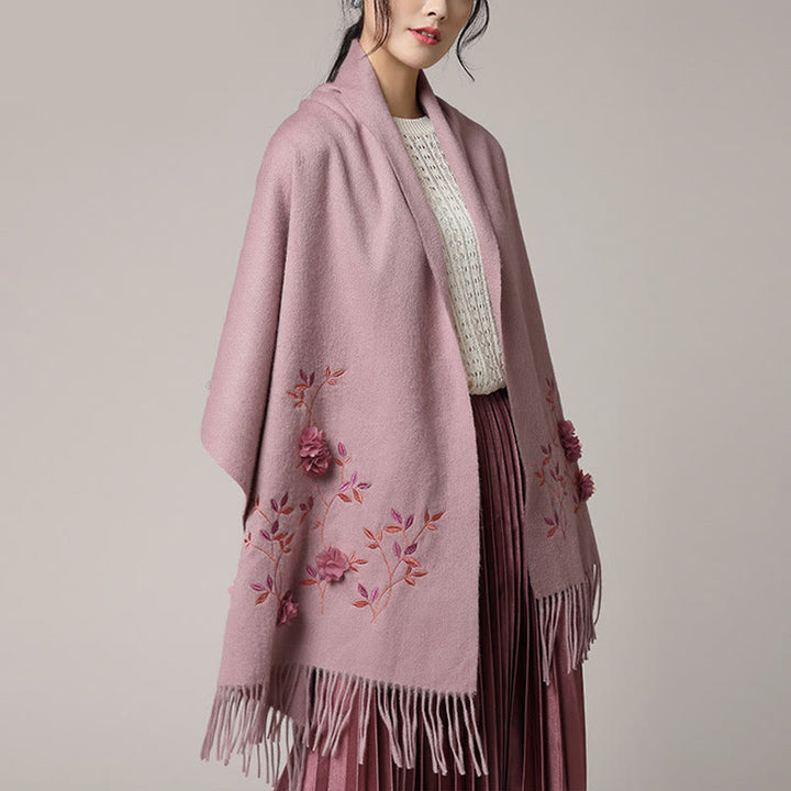 Szal z wełny Buddha Stones Kamienie 3D Kwiatowy haft Chwost Zimowy przytulny szalik podróżny - image 8