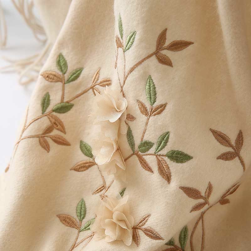 Szal z wełny Buddha Stones Kamienie 3D Kwiatowy haft Chwost Zimowy przytulny szalik podróżny - image 22