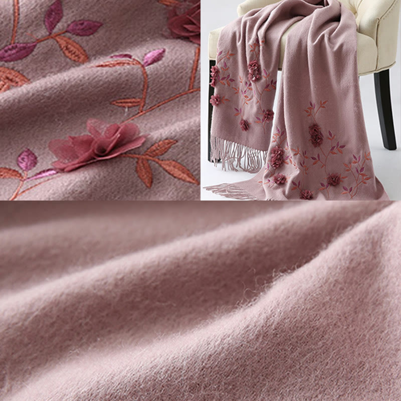 Szal z wełny Buddha Stones Kamienie 3D Kwiatowy haft Chwost Zimowy przytulny szalik podróżny - image 10