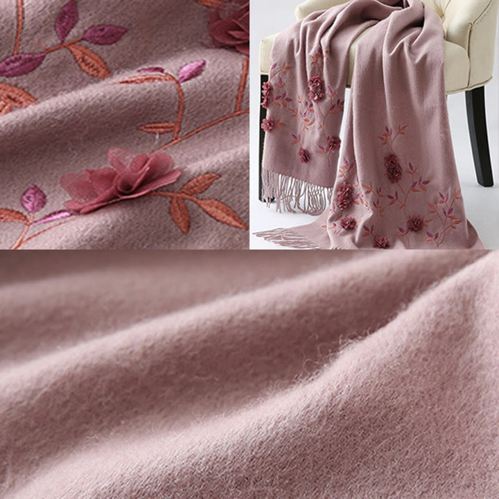 Szal z wełny Buddha Stones Kamienie 3D Kwiatowy haft Chwost Zimowy przytulny szalik podróżny - image 10