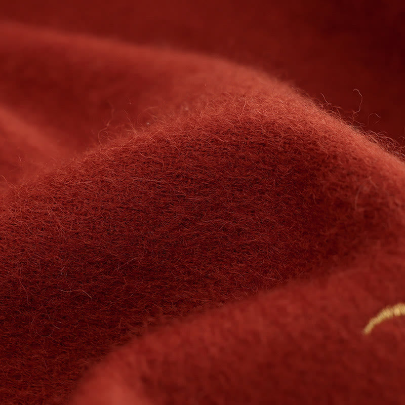 Szal z wełny z Buddha Stones , czerwony kwiat, złote cekiny, haft, frędzle, zimowy, przytulny szalik podróżny - image 3