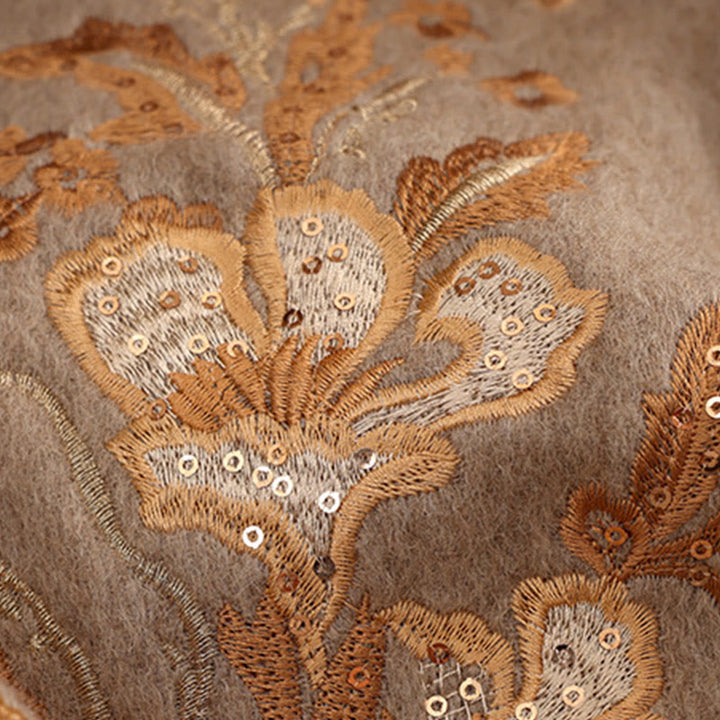 Szal z wełny z Buddha Stones , czerwony kwiat, złote cekiny, haft, frędzle, zimowy, przytulny szalik podróżny - image 9