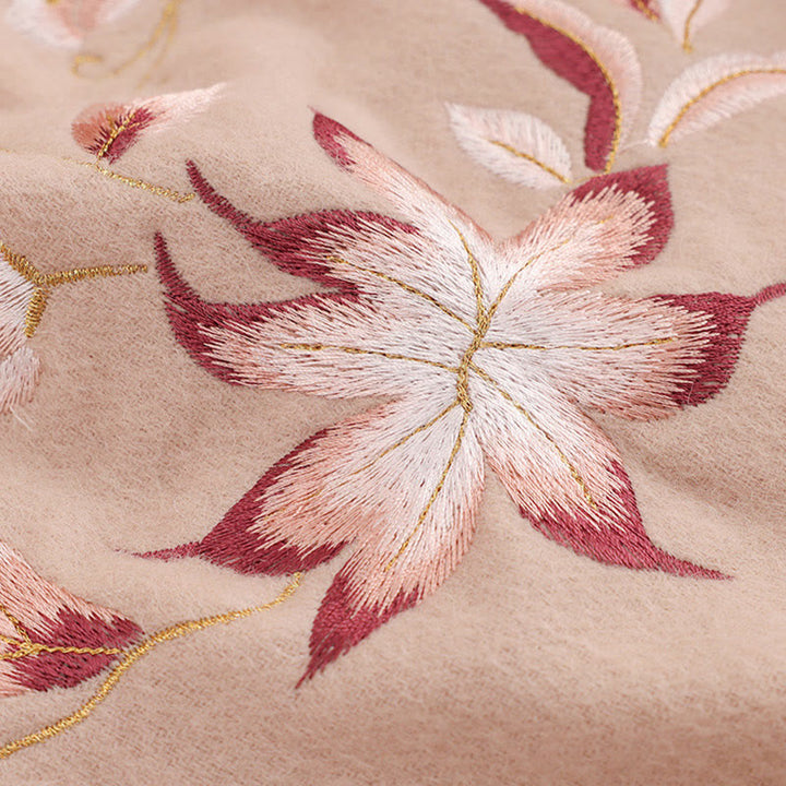 Szal z wełny Buddha Stones Kamienie Różowy Biały Kwiat Haft Chwost Zimowy Przytulny Podróżny Szalik Otulacz - image 4