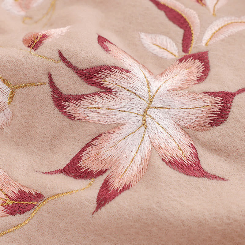 Szal z wełny Buddha Stones Kamienie Różowy Biały Kwiat Haft Chwost Zimowy Przytulny Podróżny Szalik Otulacz - image 4