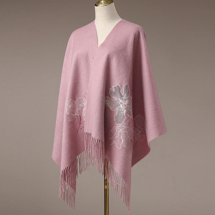 Szal z wełny z Buddha Stones, duży kwiat, cekiny, haft, frędzle, zimowy, przytulny szalik podróżny - image 8