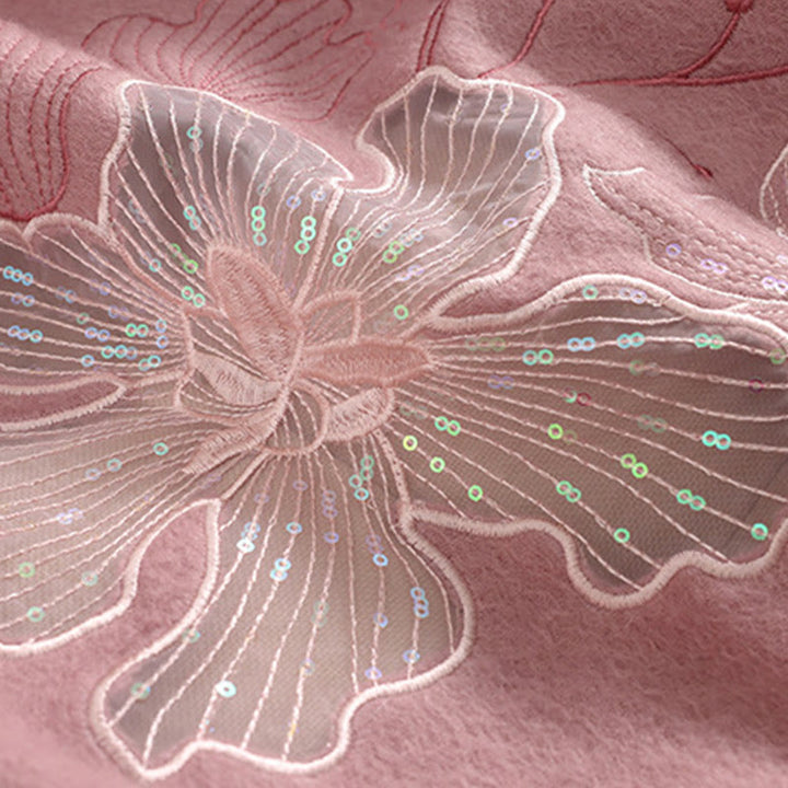 Szal z wełny z Buddha Stones, duży kwiat, cekiny, haft, frędzle, zimowy, przytulny szalik podróżny - image 10