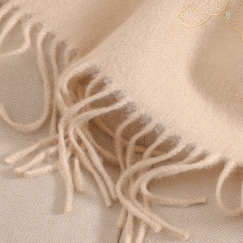 Szal z wełny z Buddha Stones, duży kwiat, cekiny, haft, frędzle, zimowy, przytulny szalik podróżny - image 4