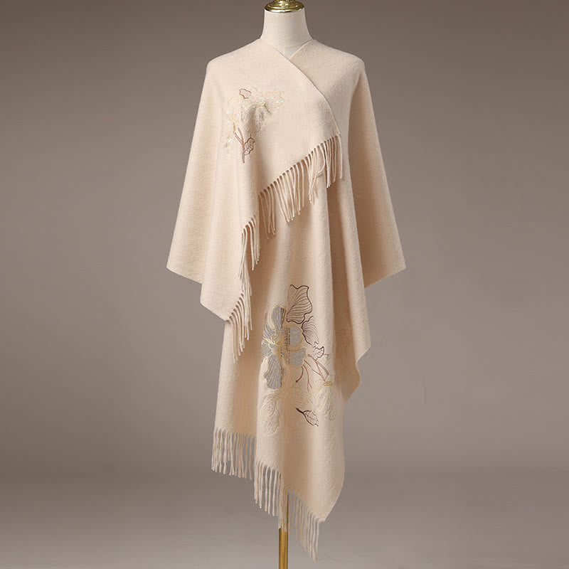 Szal z wełny z Buddha Stones, duży kwiat, cekiny, haft, frędzle, zimowy, przytulny szalik podróżny - image 1