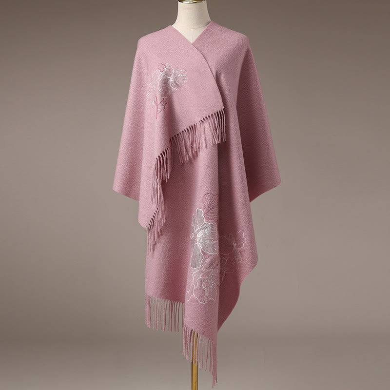 Szal z wełny z Buddha Stones, duży kwiat, cekiny, haft, frędzle, zimowy, przytulny szalik podróżny - image 7