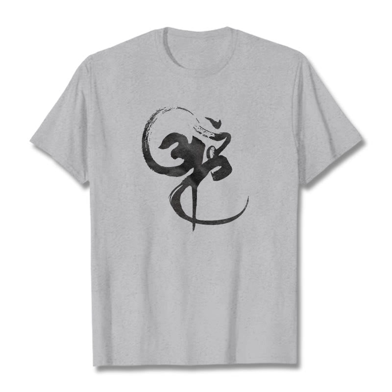 Koszulka z nadrukiem Buddha Stones Om Design Cotton Tee - Jasnoszary - 2XL - image 19