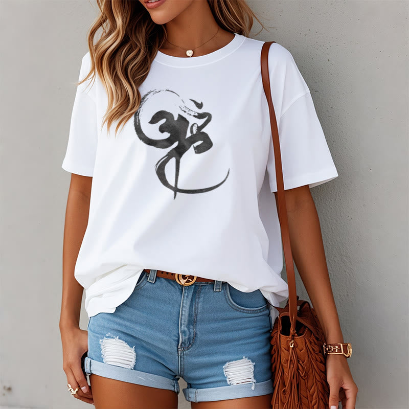 Koszulka z nadrukiem Buddha Stones Om Design Cotton Tee - image 6