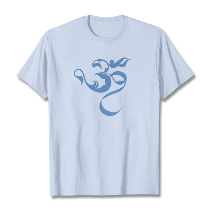 Koszulka z nadrukiem Buddha Stones Om Figura Projekt Bawełny T-shirt - Jasnoniebieski - 2XL - image 10