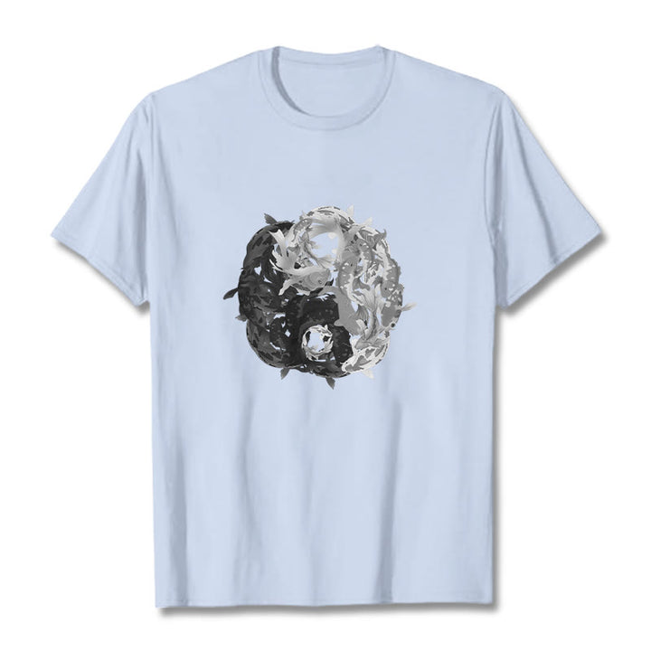 Koszulka z bawełny z motywem Buddha Stones Yin Yang Koi Fish - Jasnoniebieski - 2XL - image 11