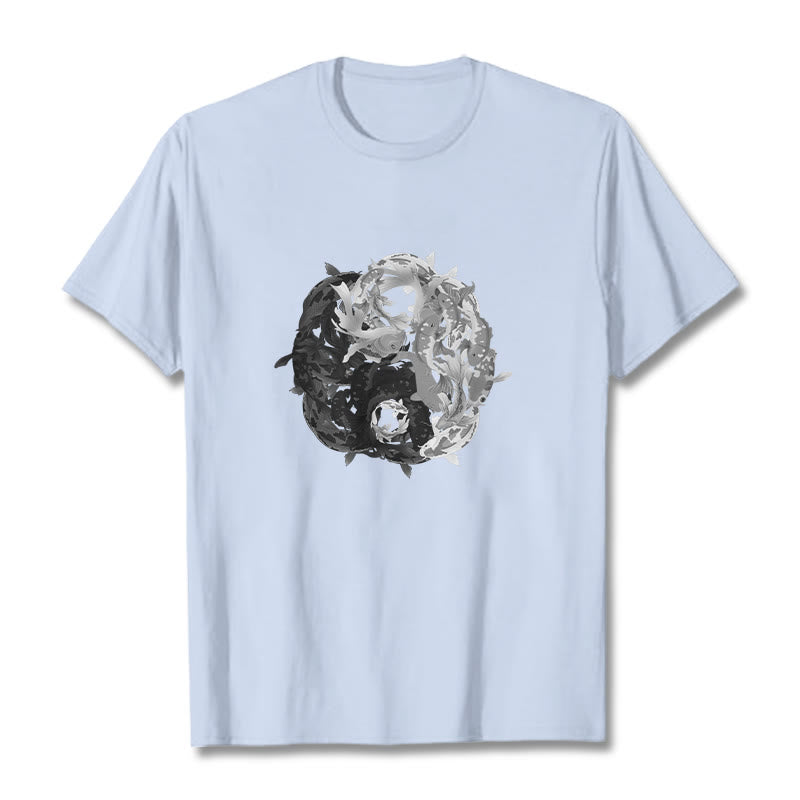 Koszulka z bawełny z motywem Buddha Stones Yin Yang Koi Fish - Jasnoniebieski - 2XL - image 12