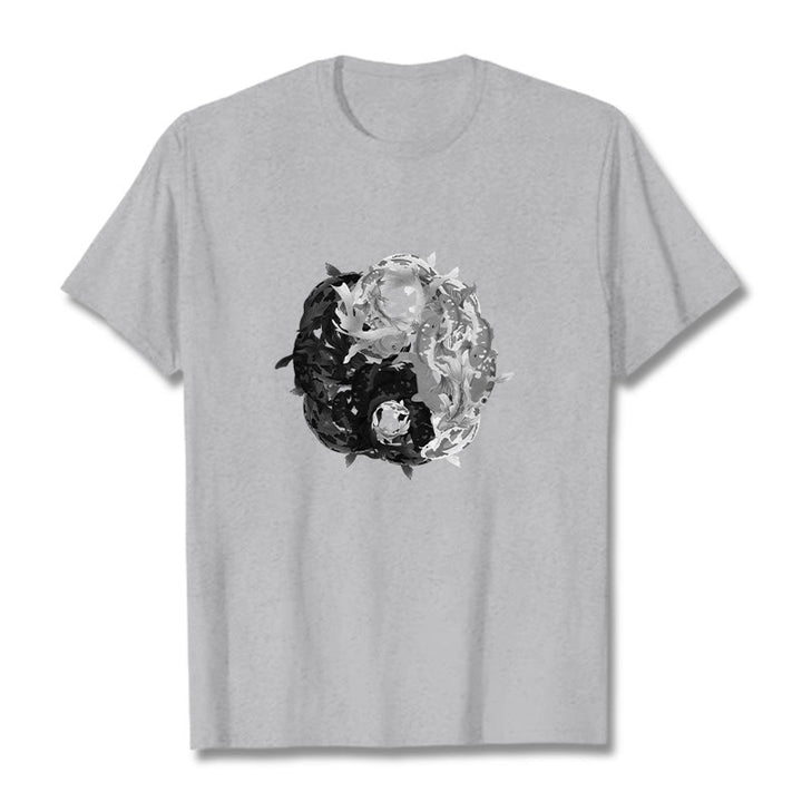 Koszulka z bawełny z motywem Buddha Stones Yin Yang Koi Fish - Jasnoszary - 2XL - image 11