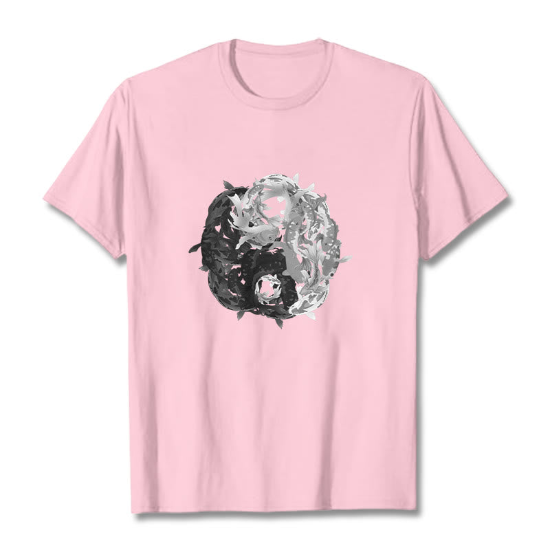 Koszulka z bawełny z motywem Buddha Stones Yin Yang Koi Fish - Jasnoróżowy - 2XL - image 18
