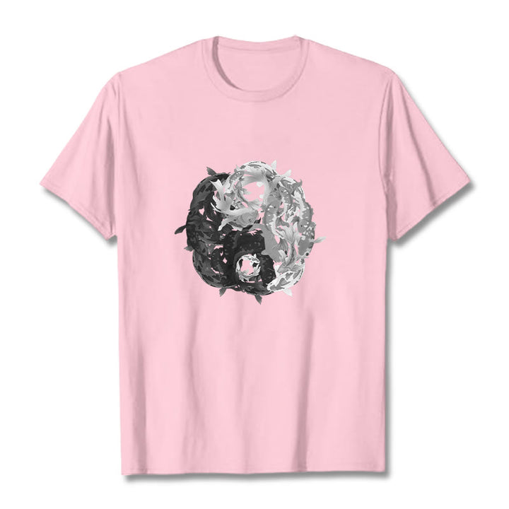 Koszulka z bawełny z motywem Buddha Stones Yin Yang Koi Fish - Jasnoróżowy - 2XL - image 18