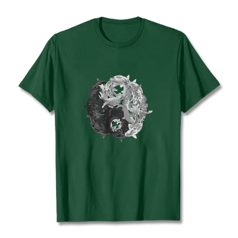 Koszulka z bawełny z motywem Buddha Stones Yin Yang Koi Fish - ForestGreen - 2XL - image 9