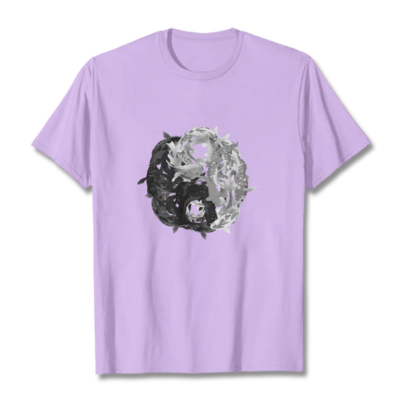 Koszulka z bawełny z motywem Buddha Stones Yin Yang Koi Fish - Śliwka - 2XL - image 16
