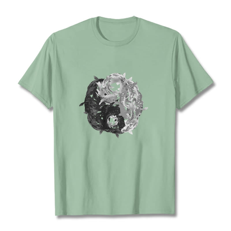 Koszulka z bawełny z motywem Buddha Stones Yin Yang Koi Fish - PaleGreen - 2XL - image 15