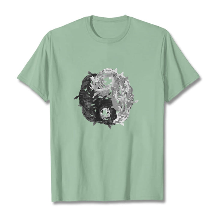 Koszulka z bawełny z motywem Buddha Stones Yin Yang Koi Fish - PaleGreen - 2XL - image 15
