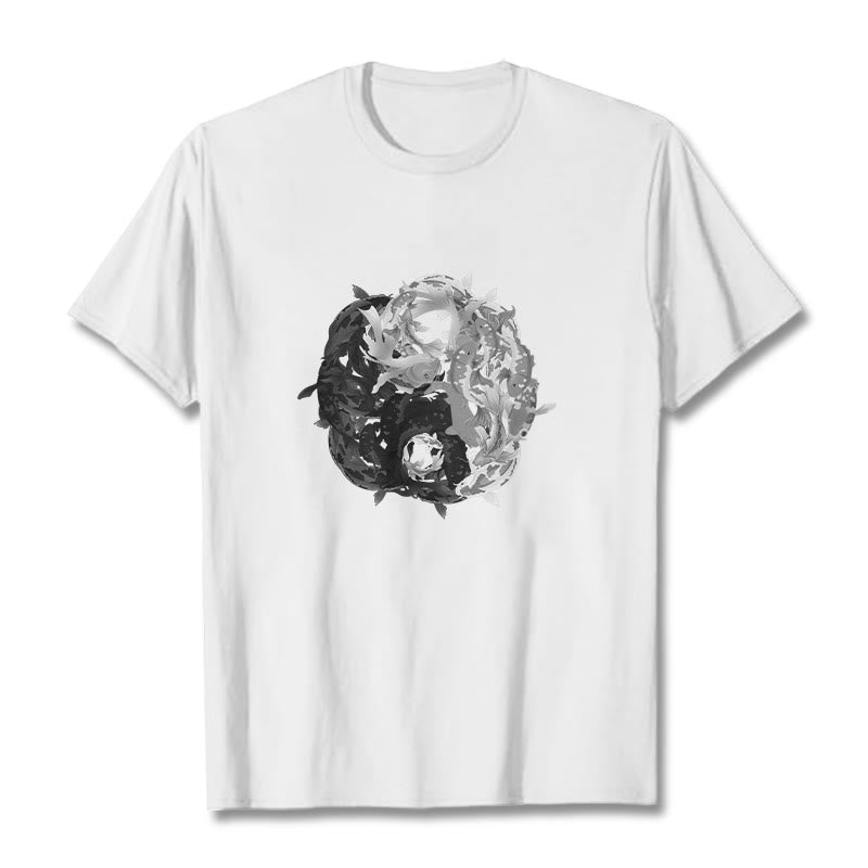Koszulka z bawełny z motywem Buddha Stones Yin Yang Koi Fish - Biały - 2XL - image 0