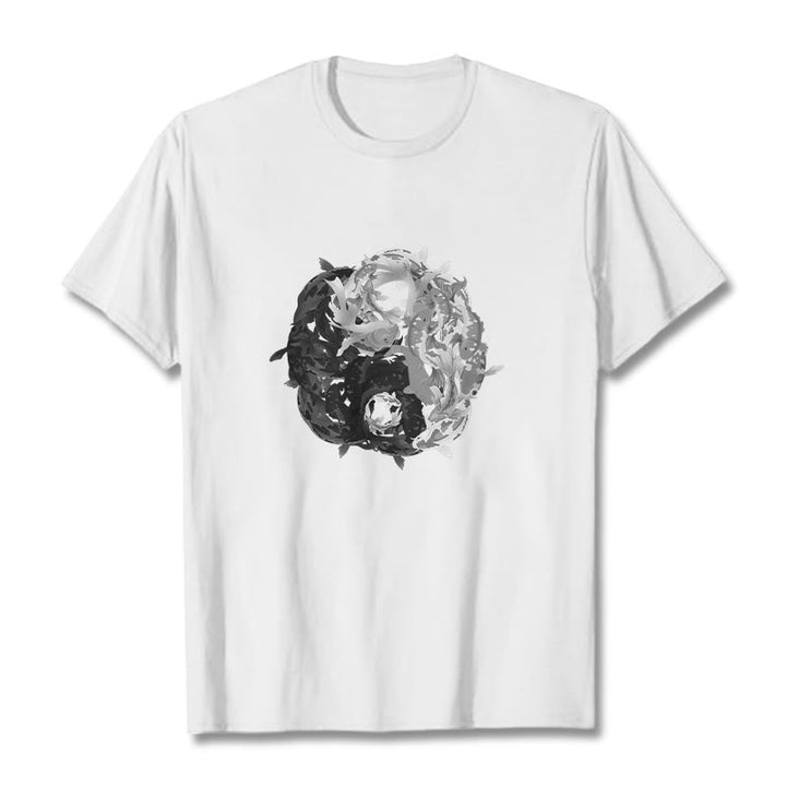 Koszulka z bawełny z motywem Buddha Stones Yin Yang Koi Fish - Biały - 2XL - image 0