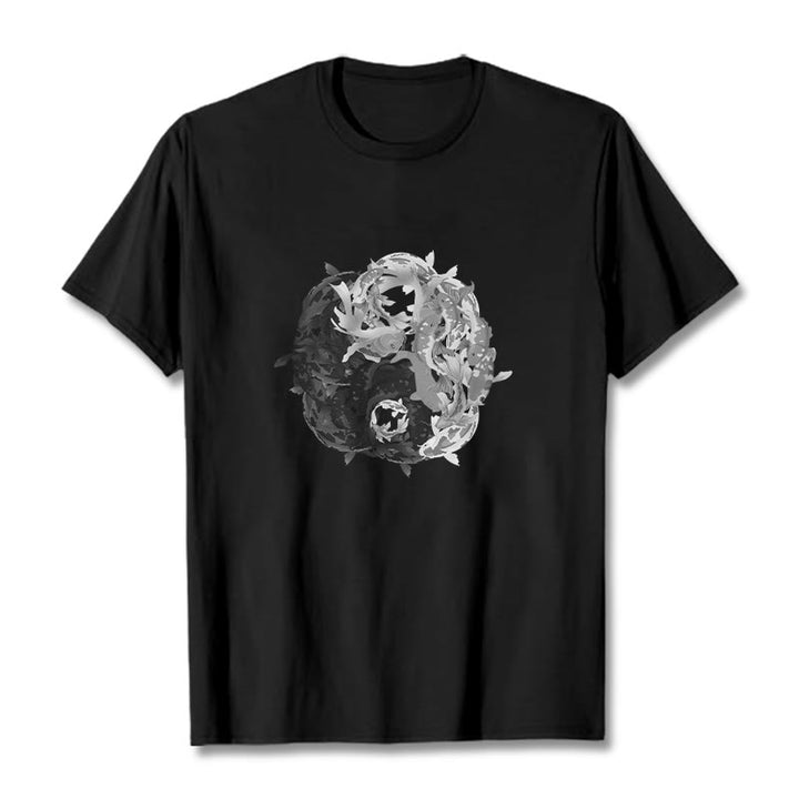 Koszulka z bawełny z motywem Buddha Stones Yin Yang Koi Fish - Czarny - 2XL - image 4