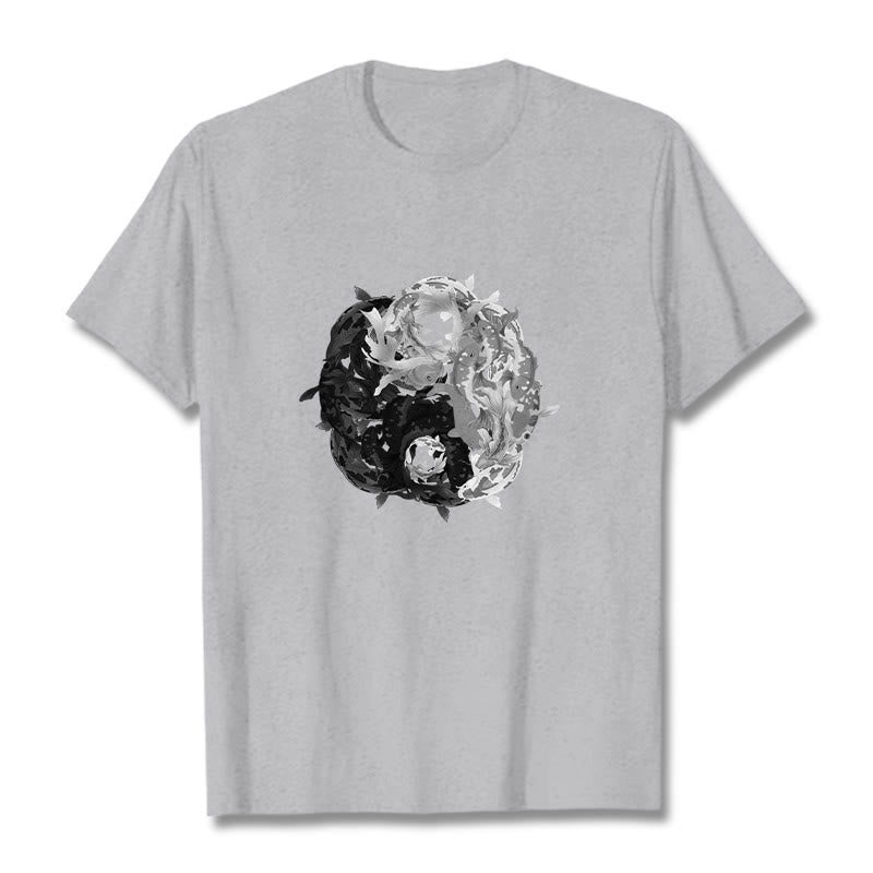 Koszulka z bawełny z motywem Buddha Stones Yin Yang Koi Fish - Jasnoszary - 2XL - image 10