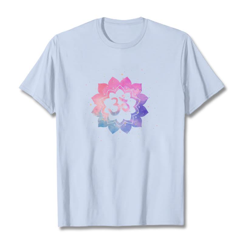 Buddha Stones Om Kolorowy Lotos Bawełniana Koszulka T-shirt - Jasnoniebieski - 2XL - image 11