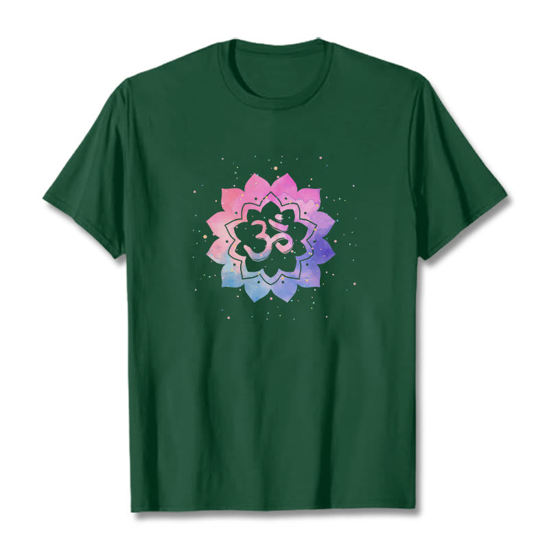 Buddha Stones Om Kolorowy Lotos Bawełniana Koszulka T-shirt - ForestGreen - 2XL - image 17