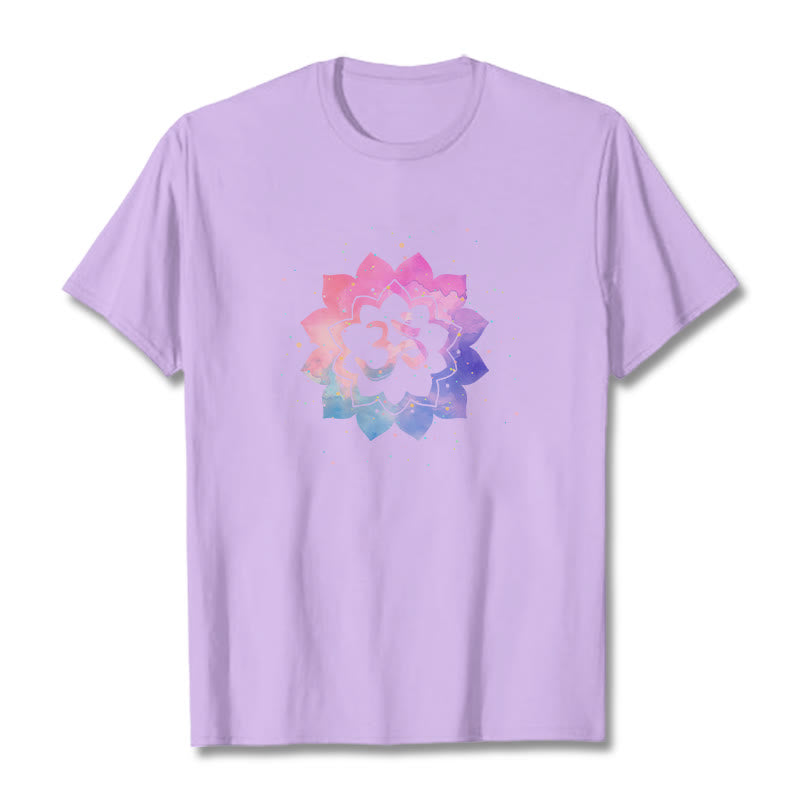 Buddha Stones Om Kolorowy Lotos Bawełniana Koszulka T-shirt - Śliwka - 2XL - image 9