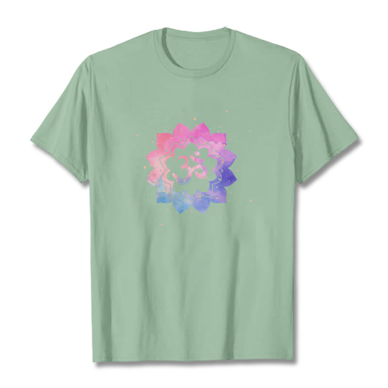 Buddha Stones Om Kolorowy Lotos Bawełniana Koszulka T-shirt - PaleGreen - 2XL - image 19