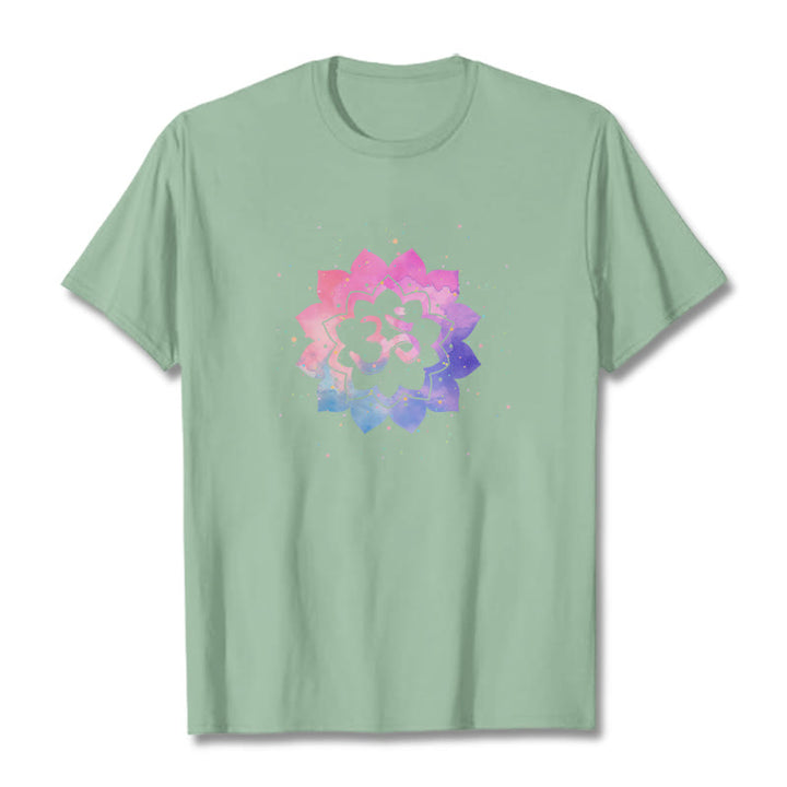 Buddha Stones Om Kolorowy Lotos Bawełniana Koszulka T-shirt - PaleGreen - 2XL - image 19