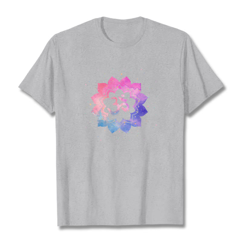Buddha Stones Om Kolorowy Lotos Bawełniana Koszulka T-shirt - Jasnoszary - 2XL - image 16