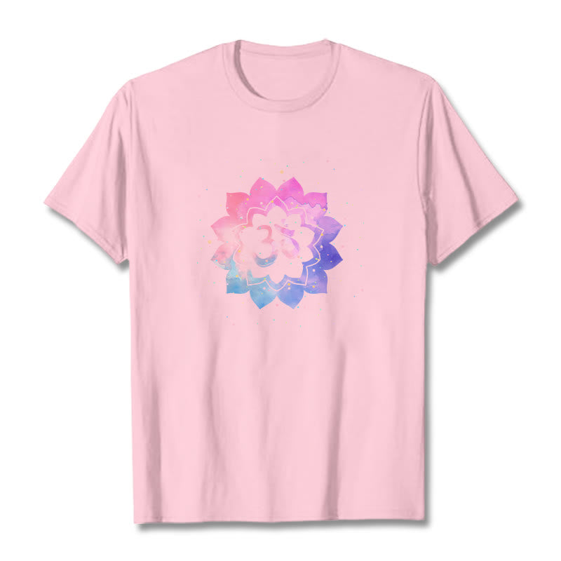 Buddha Stones Om Kolorowy Lotos Bawełniana Koszulka T-shirt - Jasnoróżowy - 2XL - image 12