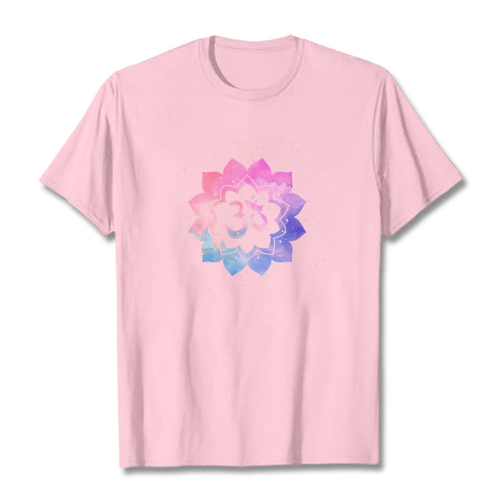 Buddha Stones Om Kolorowy Lotos Bawełniana Koszulka T-shirt - Jasnoróżowy - 2XL - image 12
