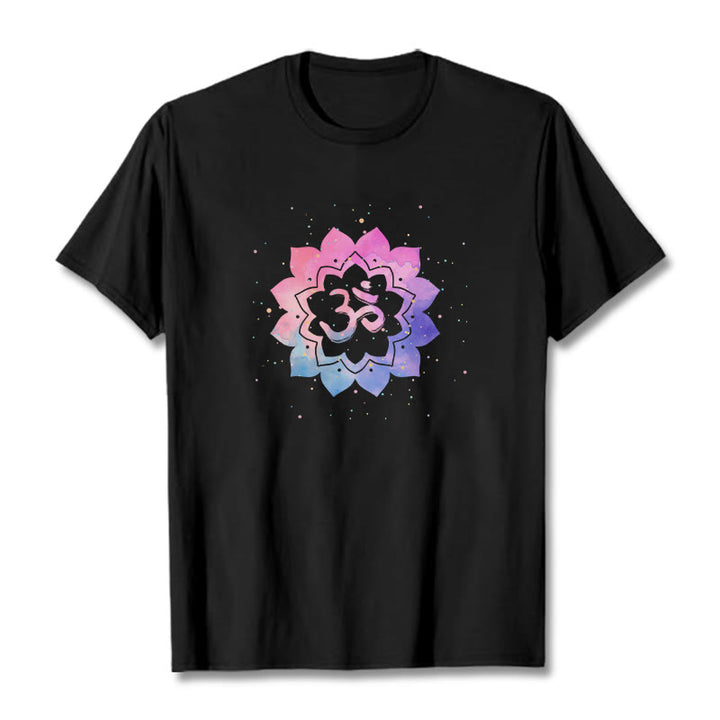 Buddha Stones Om Kolorowy Lotos Bawełniana Koszulka T-shirt - Czarny - 2XL - image 5