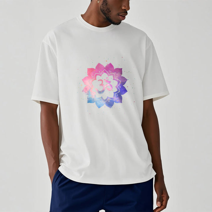 Buddha Stones Om Kolorowy Lotos Bawełniana Koszulka T-shirt - image 3