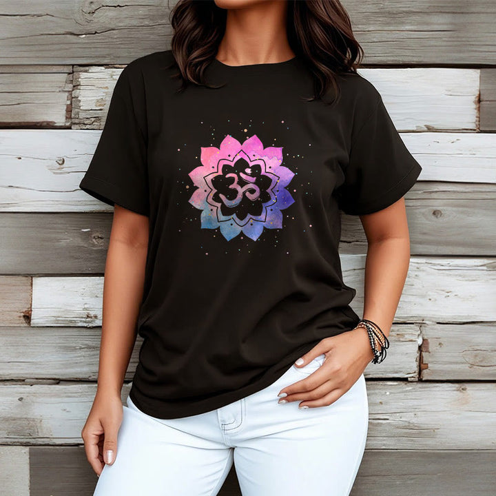 Buddha Stones Om Kolorowy Lotos Bawełniana Koszulka T-shirt - image 6
